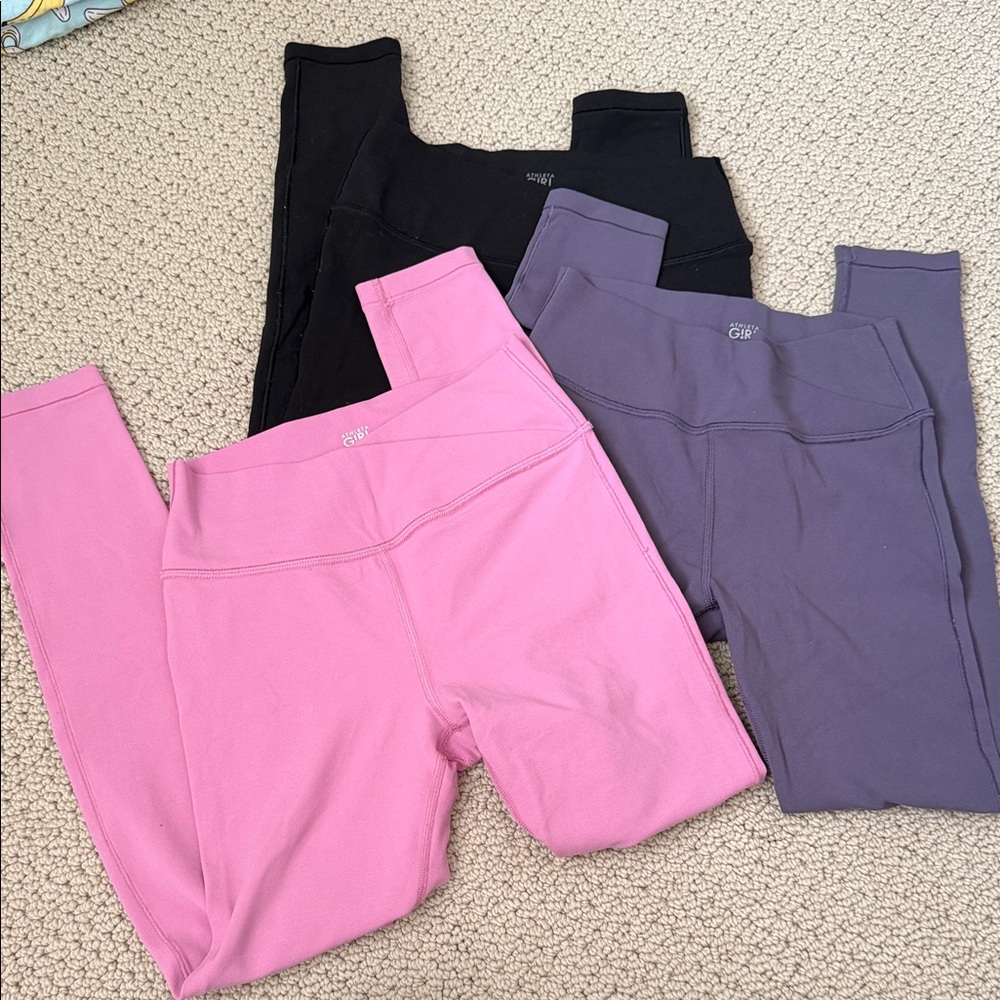 Athleta Kids Leggings in Pink, Black, and Purple